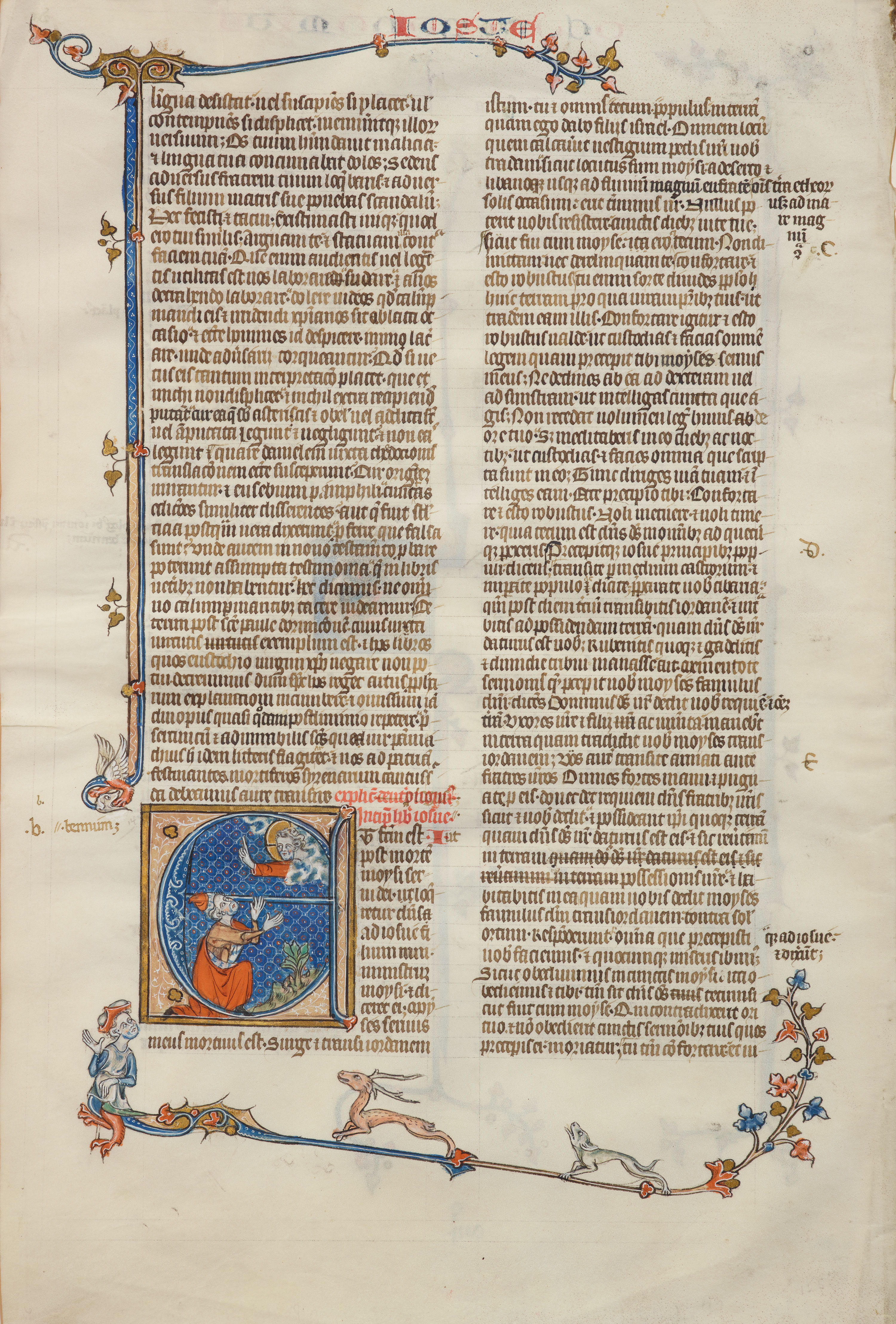 Leaf from a Latin Bible: Deuteronomy (Initial A), Joshua, prologue (Initial T)