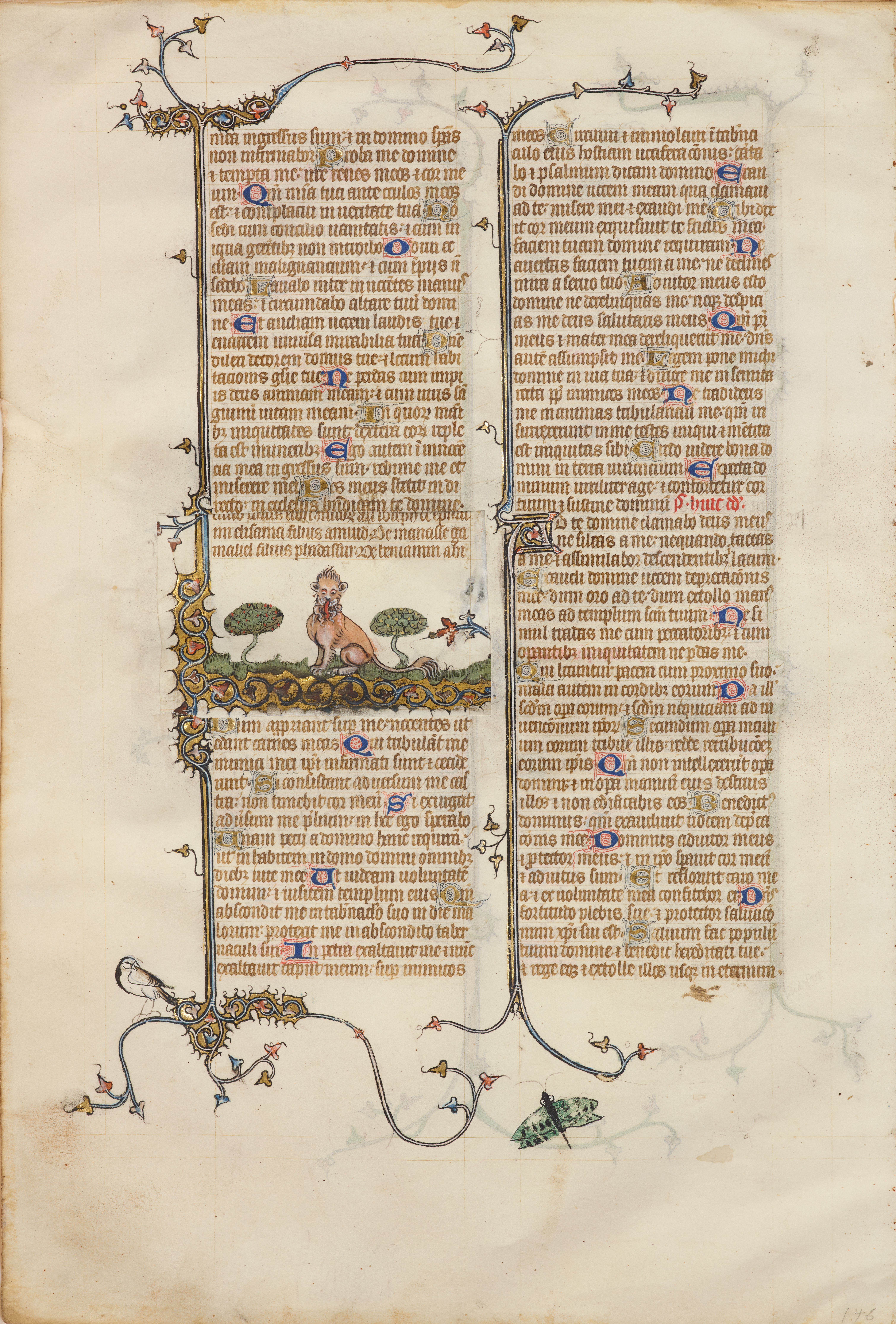 Leaf from a Latin Bible from Saint-Albans Abbey: Psalm 27 (Initial A)
