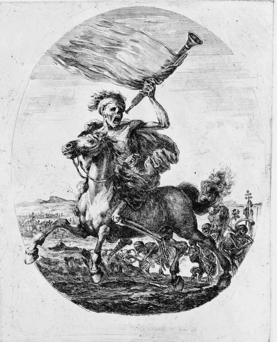 image: ＜Les cinq Morts＞: Death on a Horse with a Trumpet
