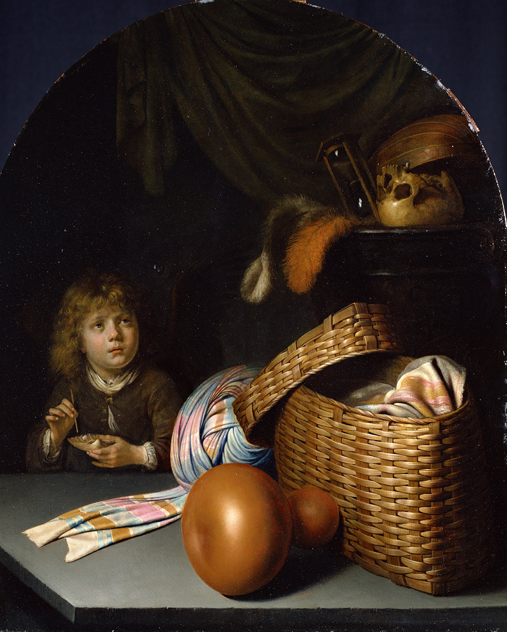 写真：ヘーラルト・ダウ　シャボン玉を吹く少年と静物